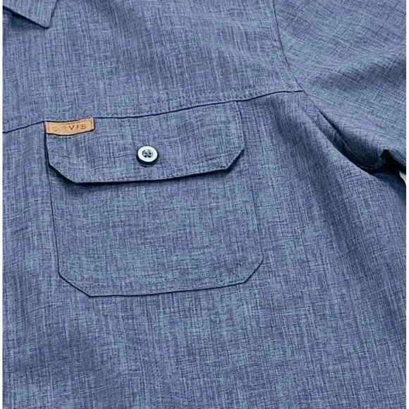 Orvis Size Medium Men's Charcoal Blue Pocket Logo Short Sleeve Polyester Shirt - Picture 6 of 12